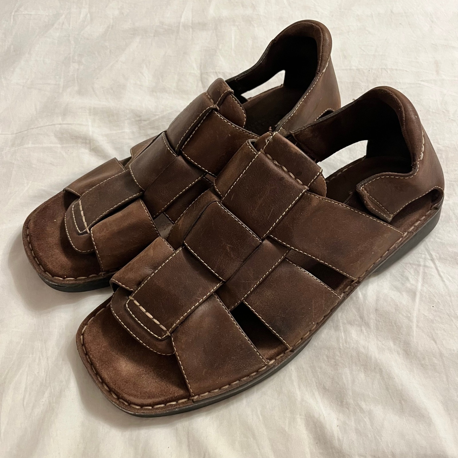 Cole Haan Mens C01542 Brown Leather Fisherman Sandals Size 11m Woven Cage Shoes
